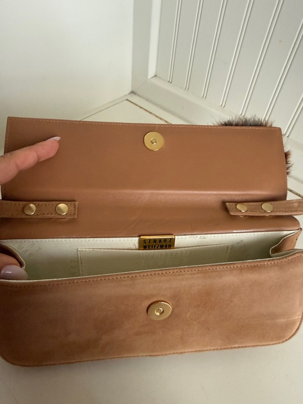 Stuart Weitzman Brown Suede Shoulder Bag - Picture 3 of 9